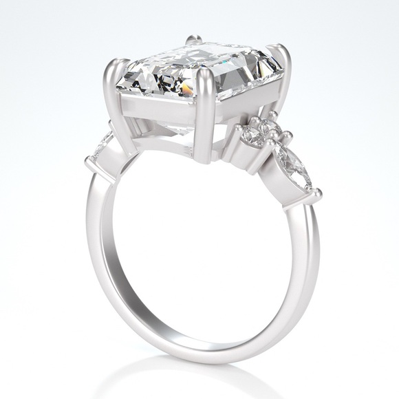 Platinum 8ct D VVS1 Emerald cut Moissanite Ring - Picture 8 of 11